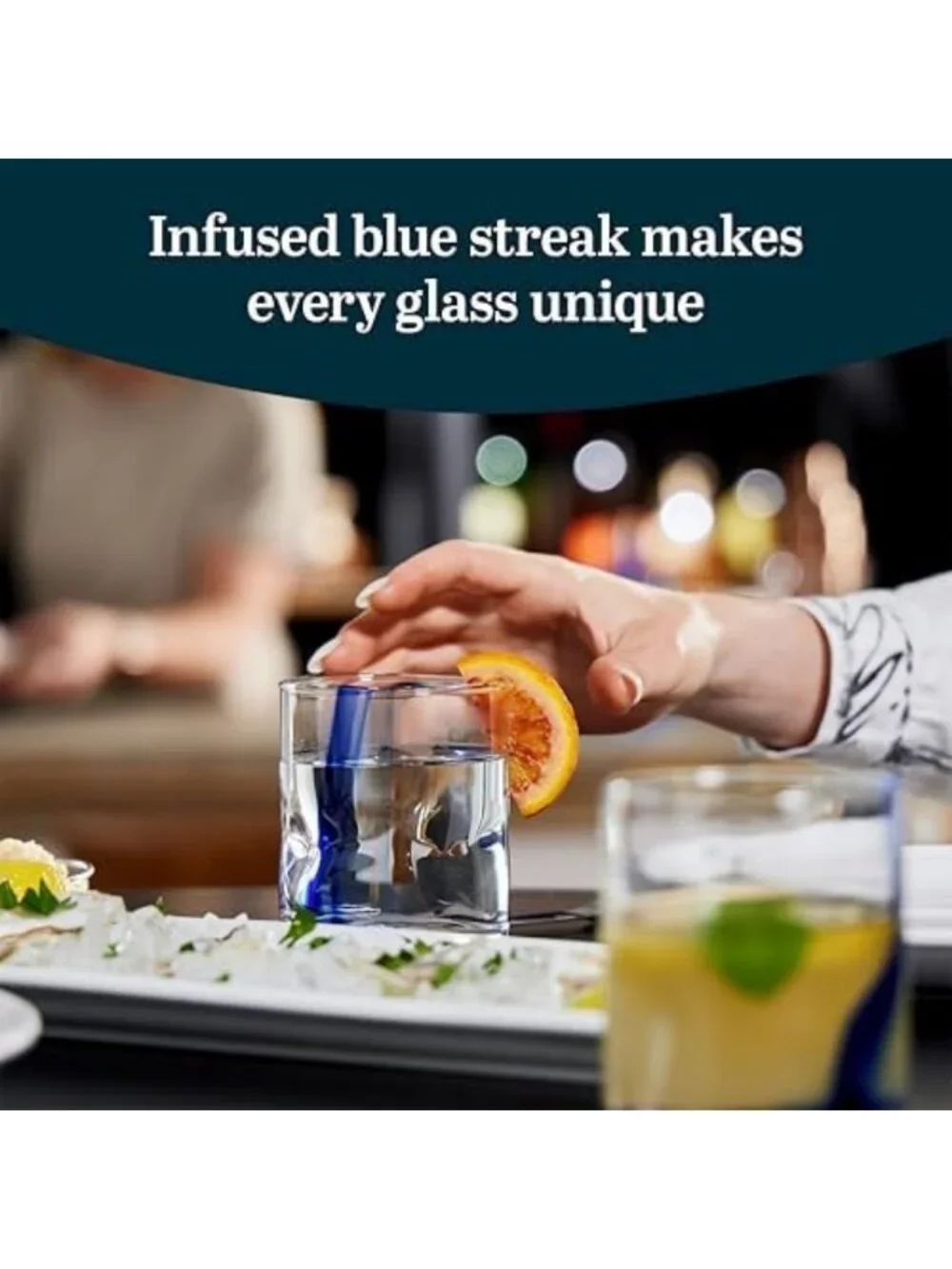 Artisan-Inspired Blue Ribbon Rock Glasses Set of 8, Dishwasher Safe Whiskey Cups